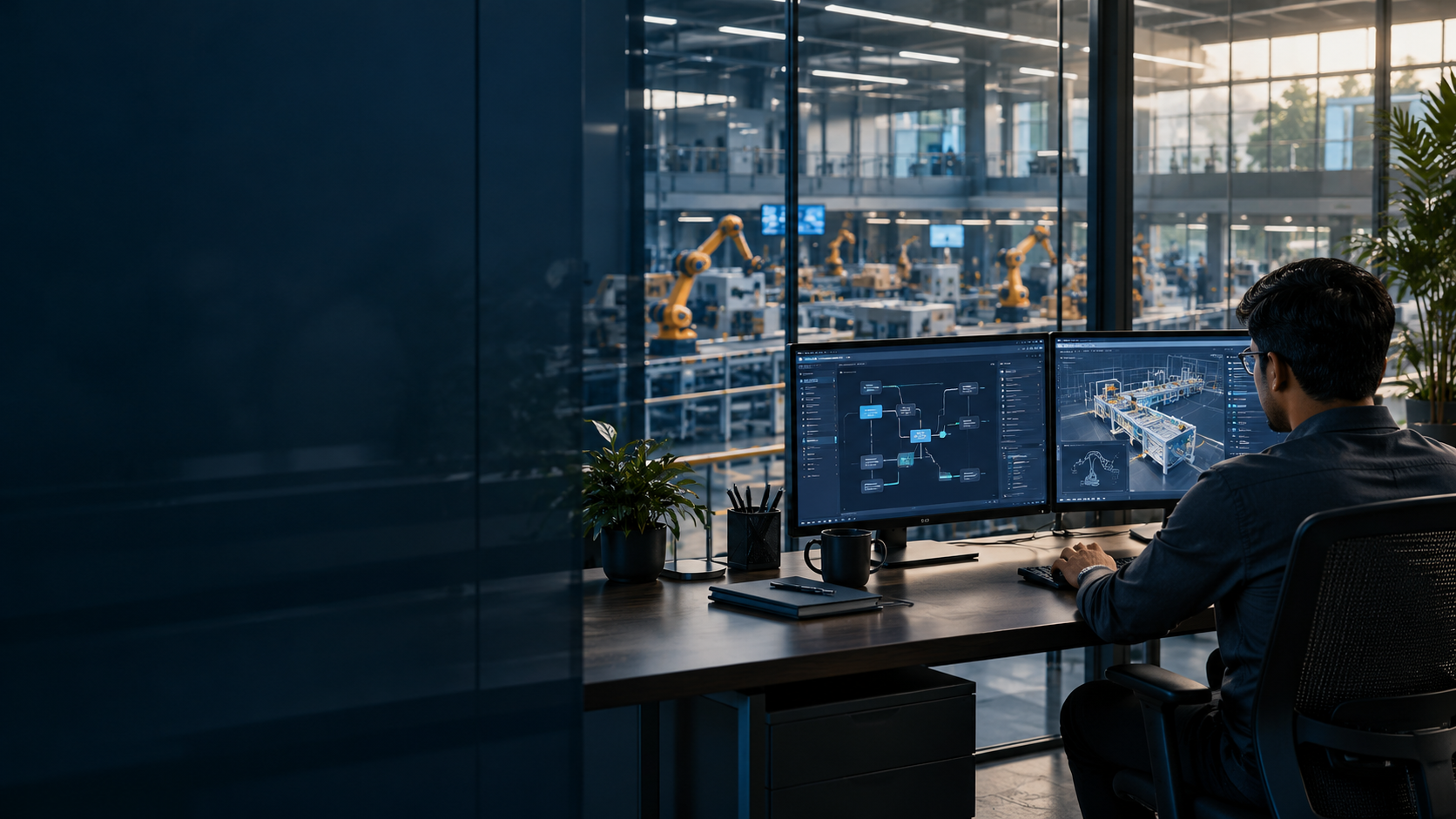 Illustrative software engineering workspace connected to industrial automation